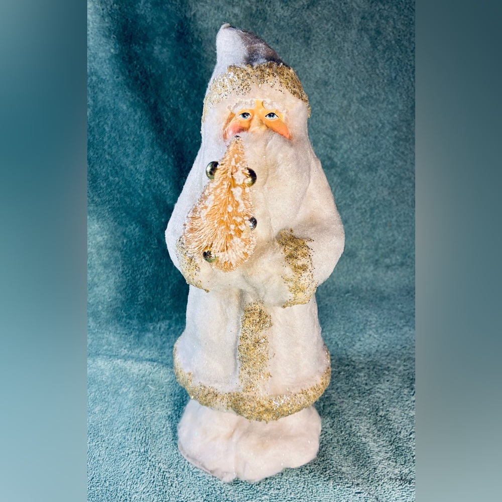 Vintage White and Gold 13” Santa Figurine